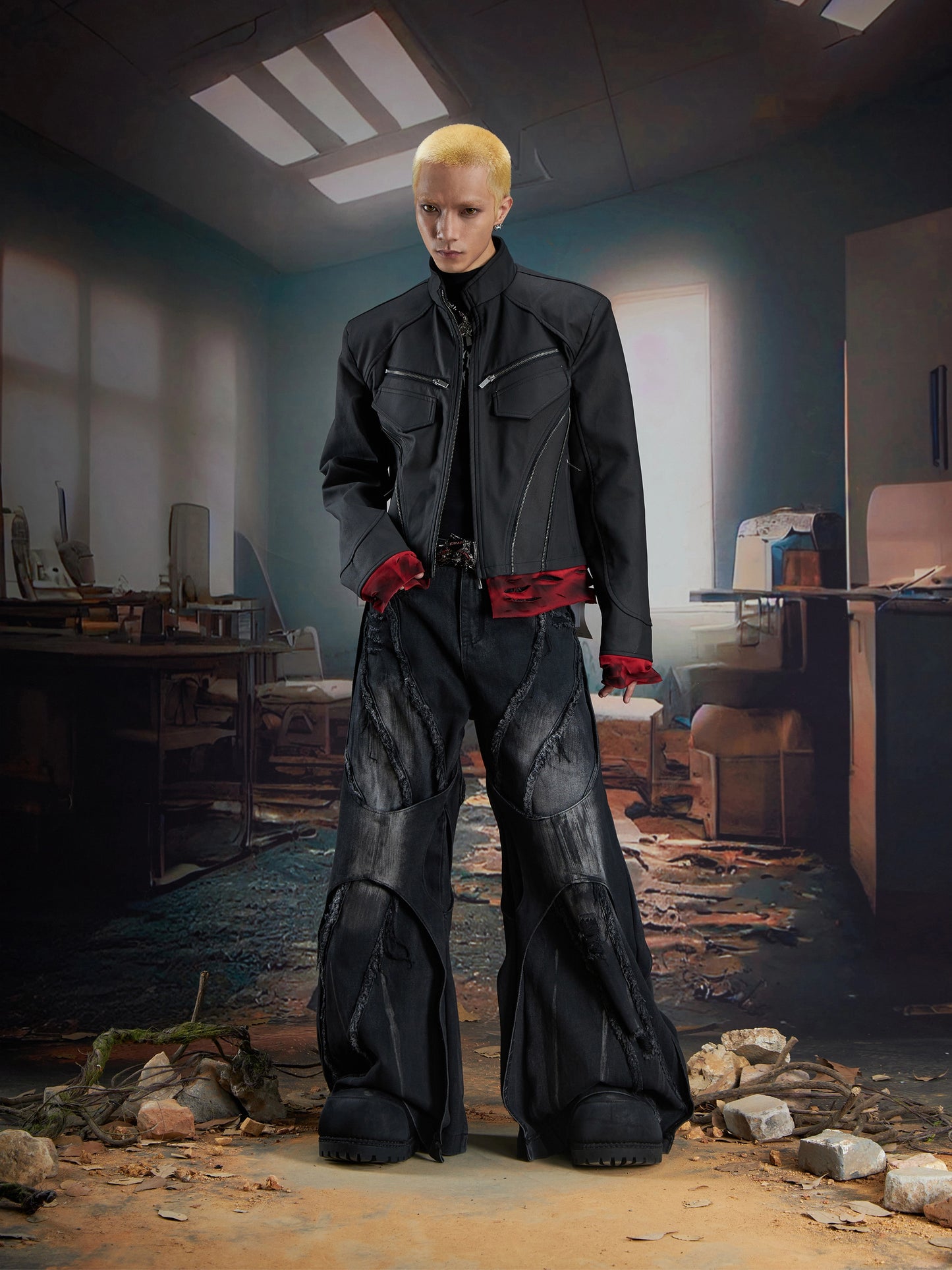 【25s Oct.】Dark Deconstructed Patchwork Leather Jacket