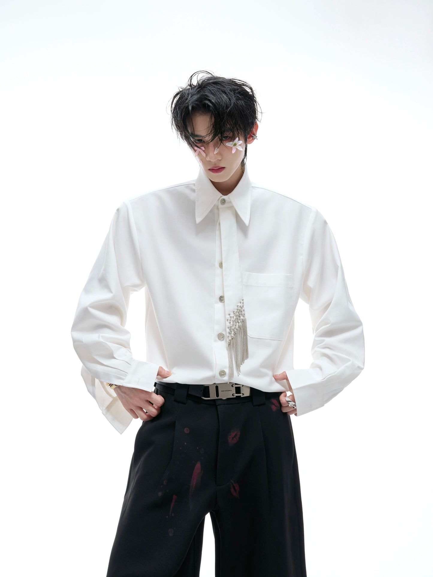 【25s Aug.】Tie-stitched Shoulder-padded Shirt