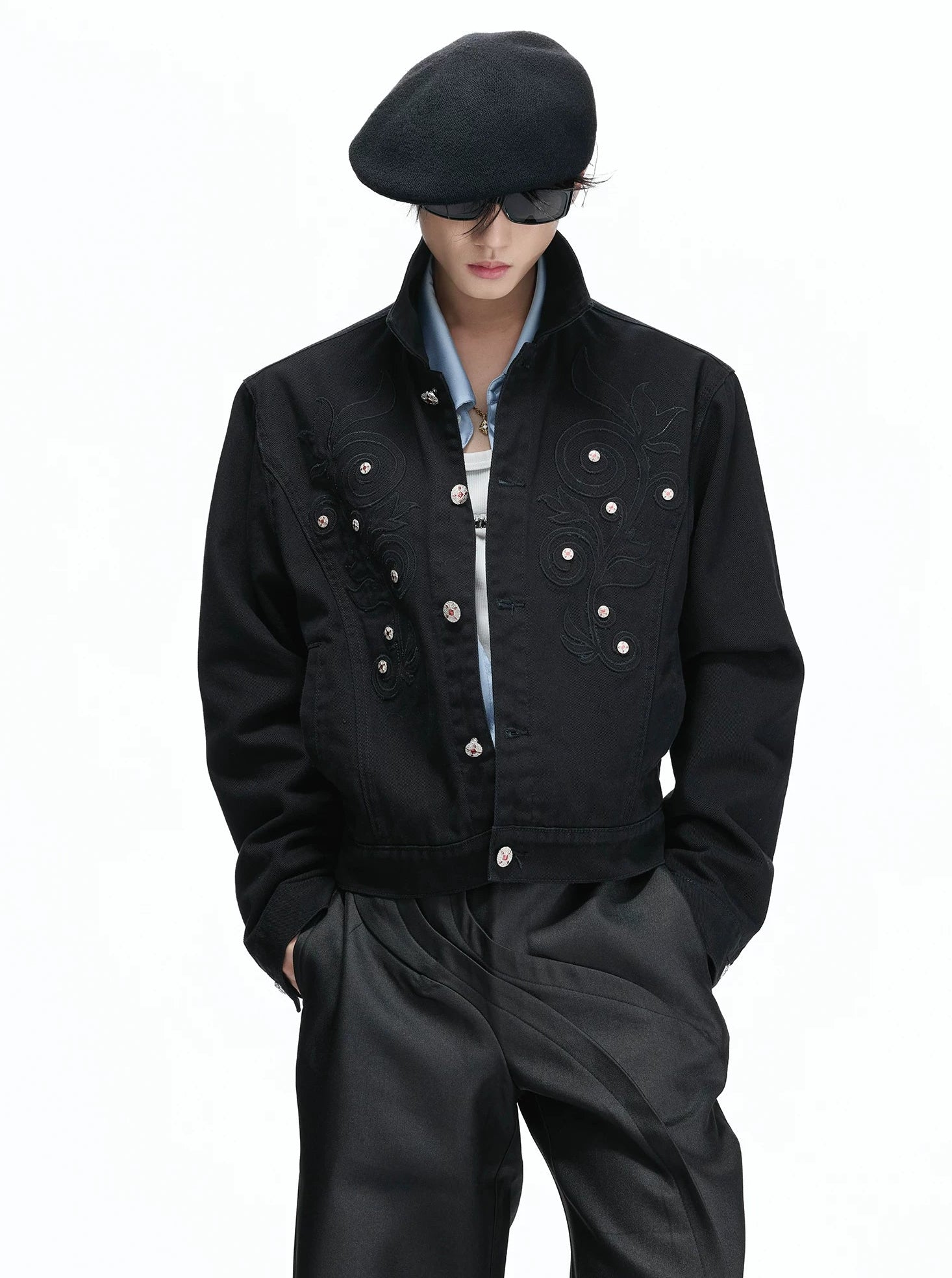 Vintage Rose Studded Denim Jacket