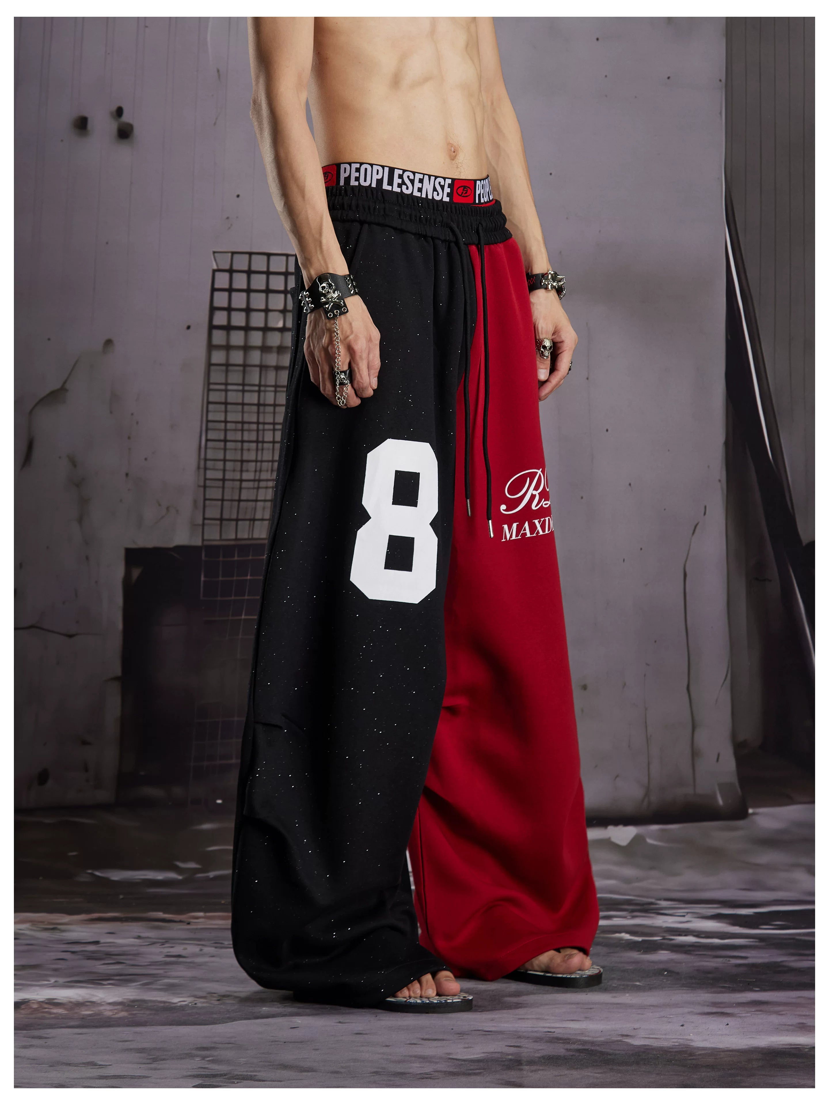Black Red Contrast Jersey Sweatpants