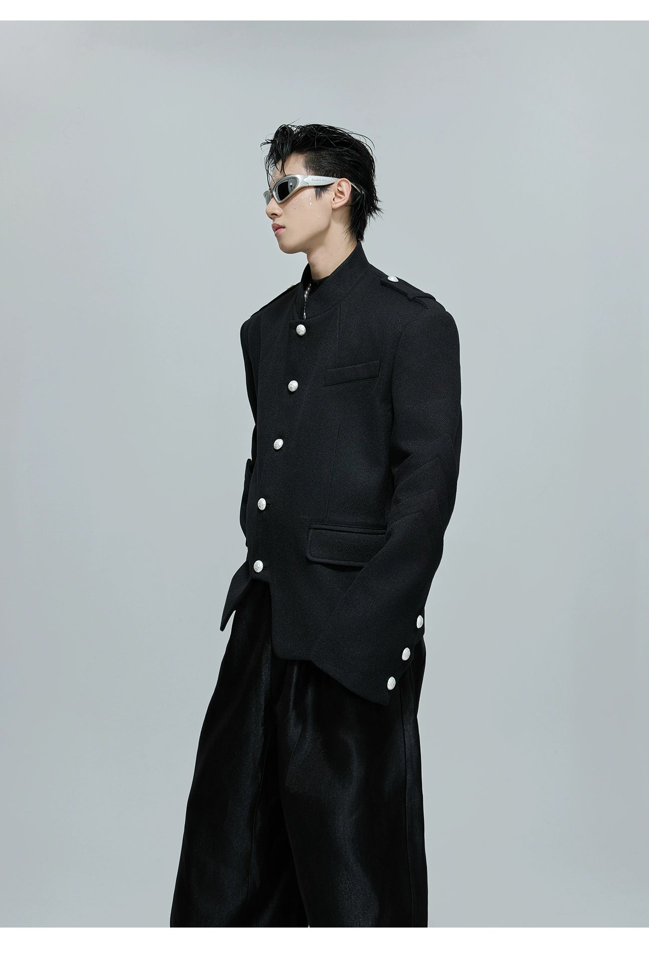 Stand-up Collar Stacked Panel Blazer