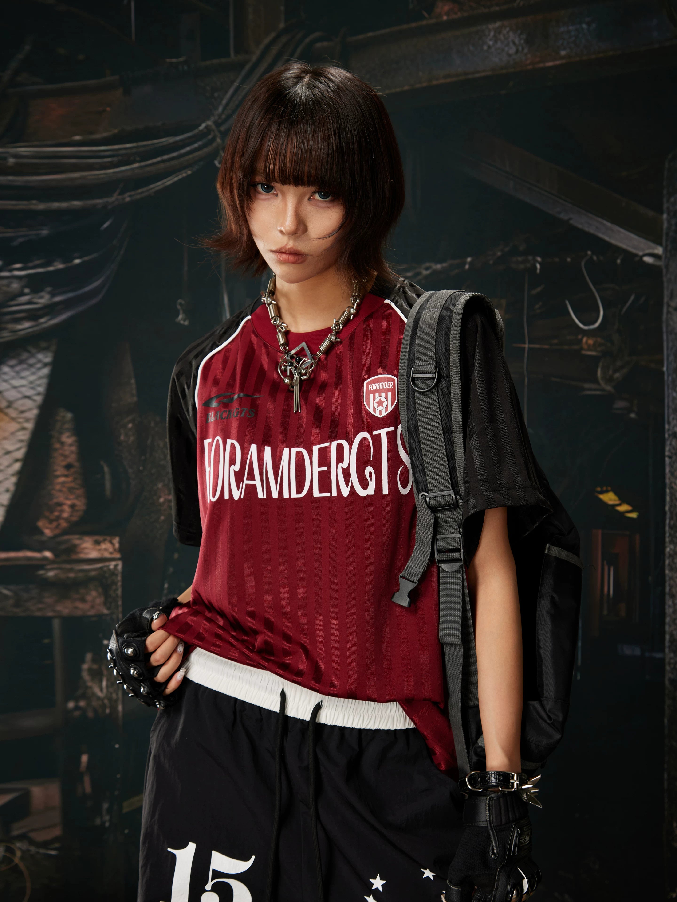 Red Black Contrast Jersey Tee