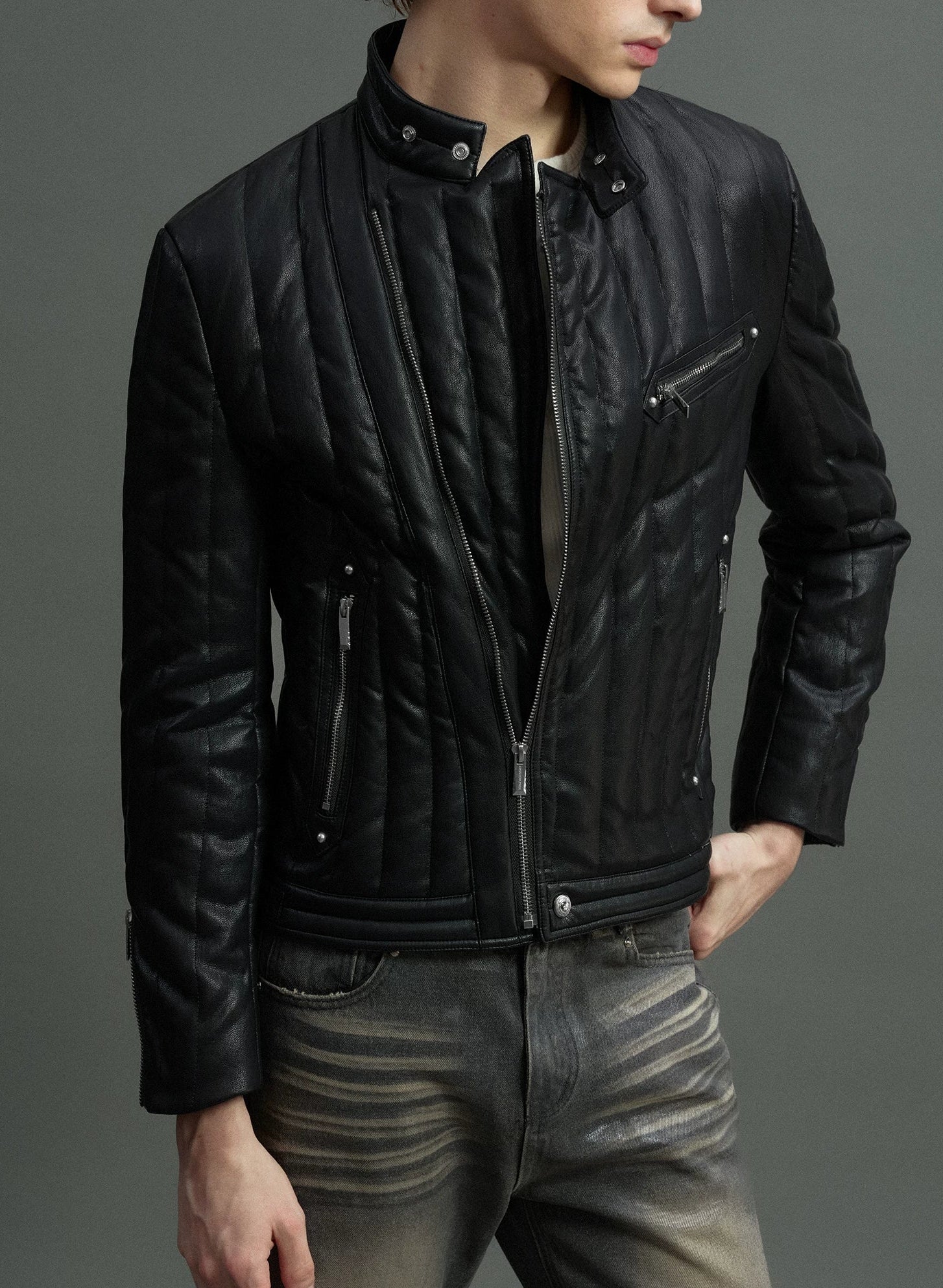 Asymmetric Zip Down Moto Jacket