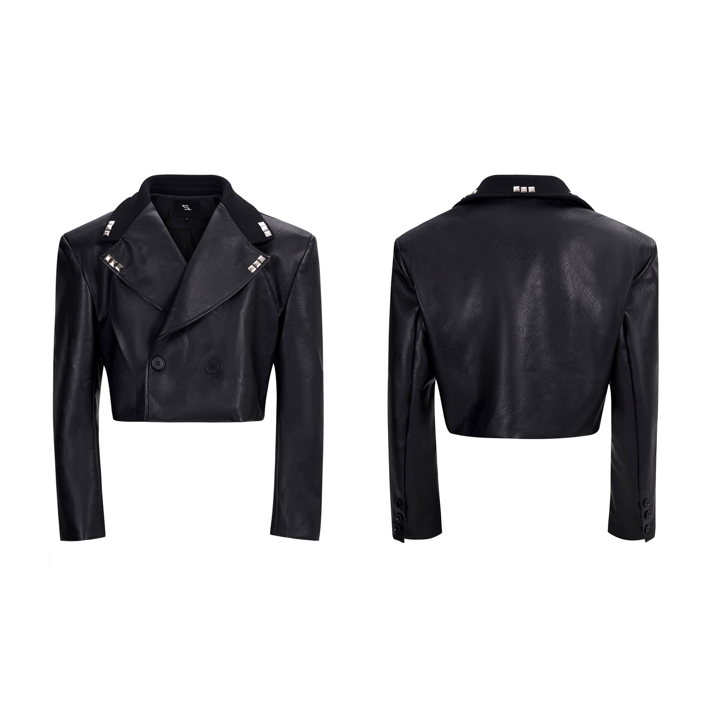【25s Sep.】Studded Cropped PU Leather Jacket