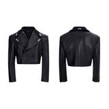 【25s Sep.】Studded Cropped PU Leather Jacket