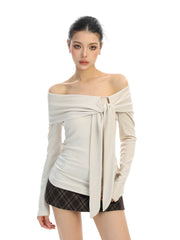 【26s Feb.】Ribbon Off-Shoulder Long-Sleeve Slim Fit Top