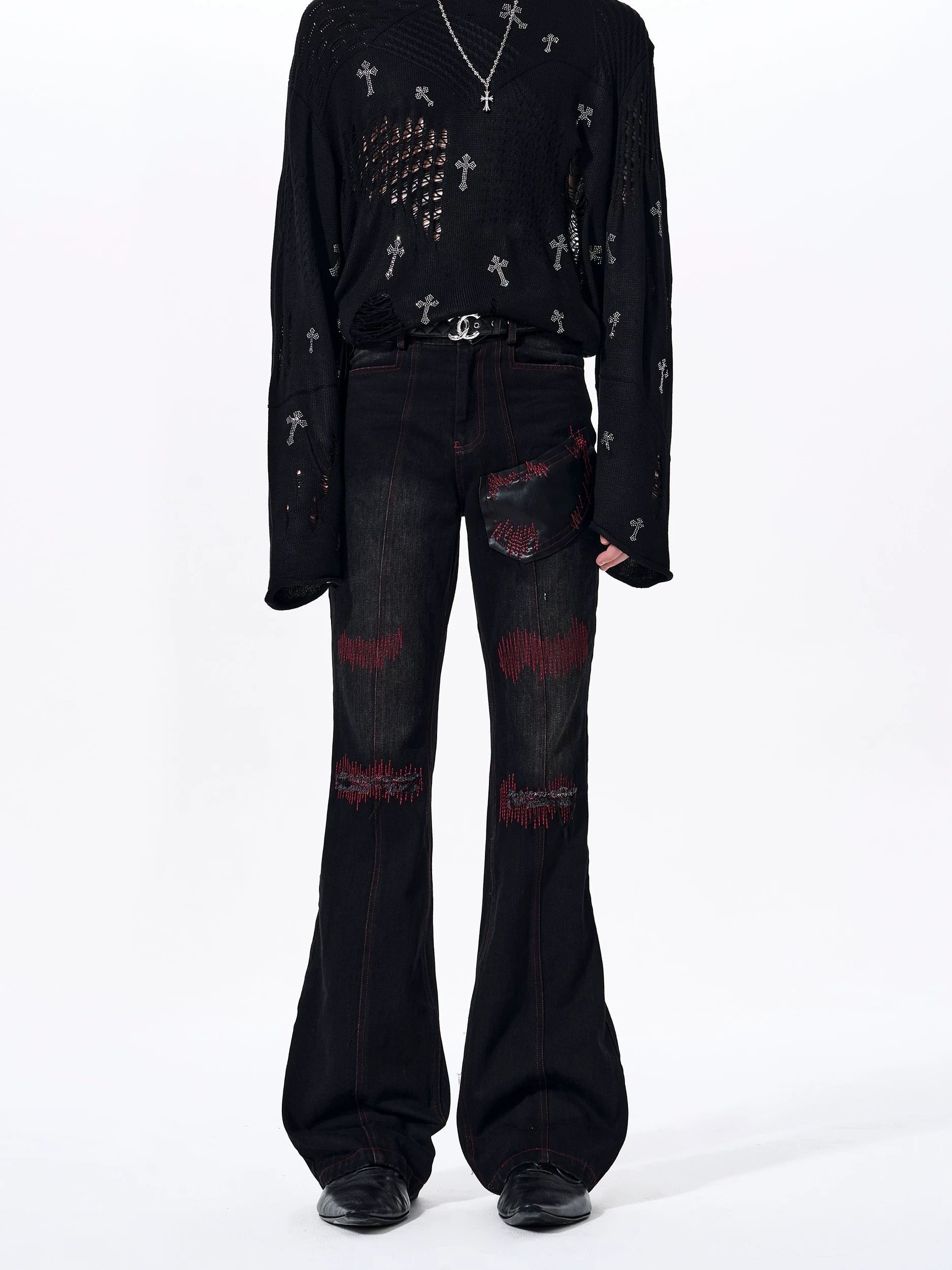 【26s Mar.】Flared Red Striped Jeans