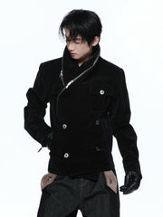 Custom Suede Crocodile Texture Slim Asymmetric Zip Jacket