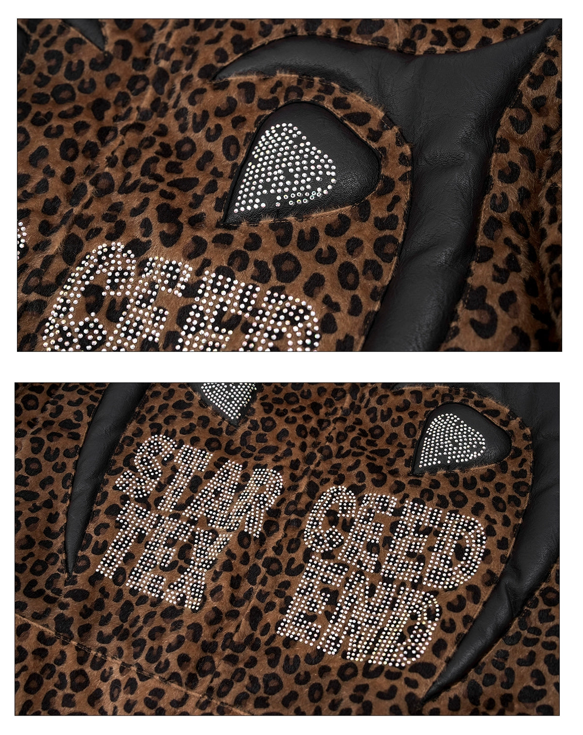 【25s Oct.】Leopard Print Leather and Rhinestone Stand Collar Jacket