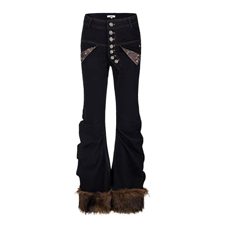 【25s Dec.】Button-design Hot Girl Patchwork Plush Jeans