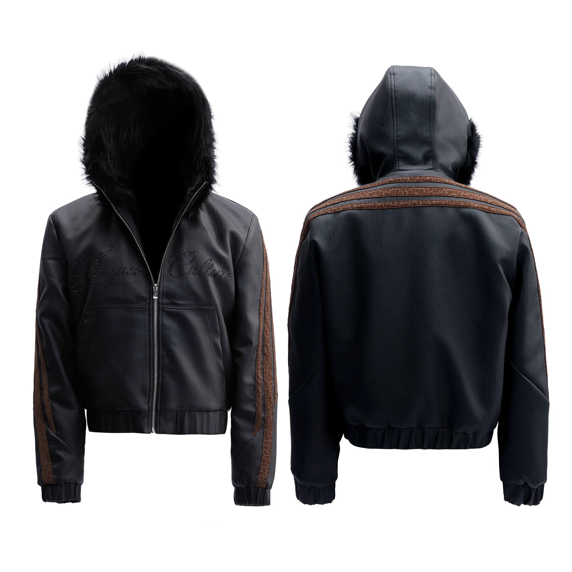 Leopard Panel Faux Fur Hooded Jacket