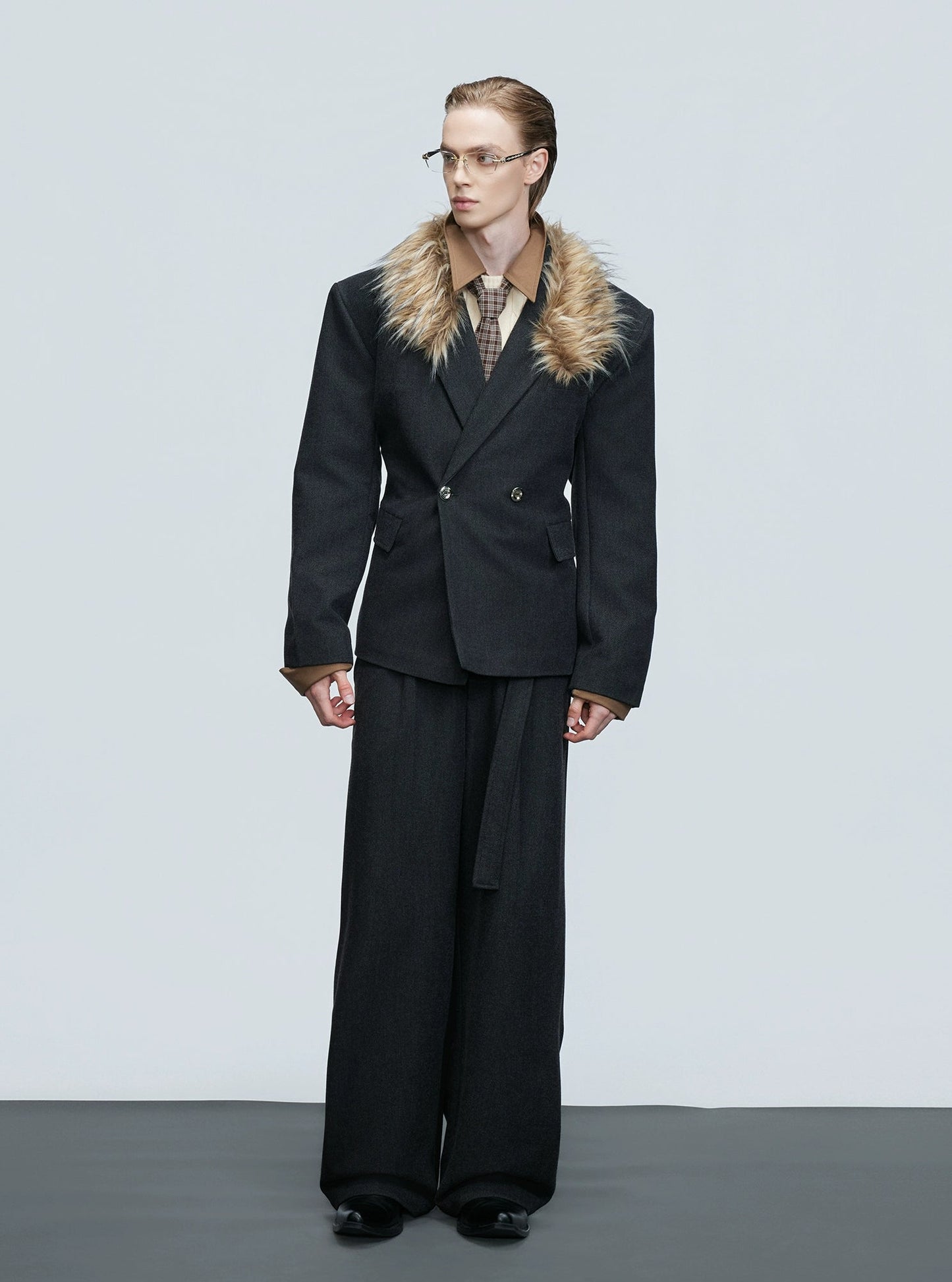【25s Nov.】Elegant Detachable Fur Collar Wool Suit/Trousers