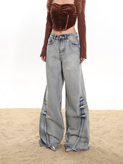 【24s January.】Washed Pleated Distressed Wide-leg Jeans ArtsKoreanMan