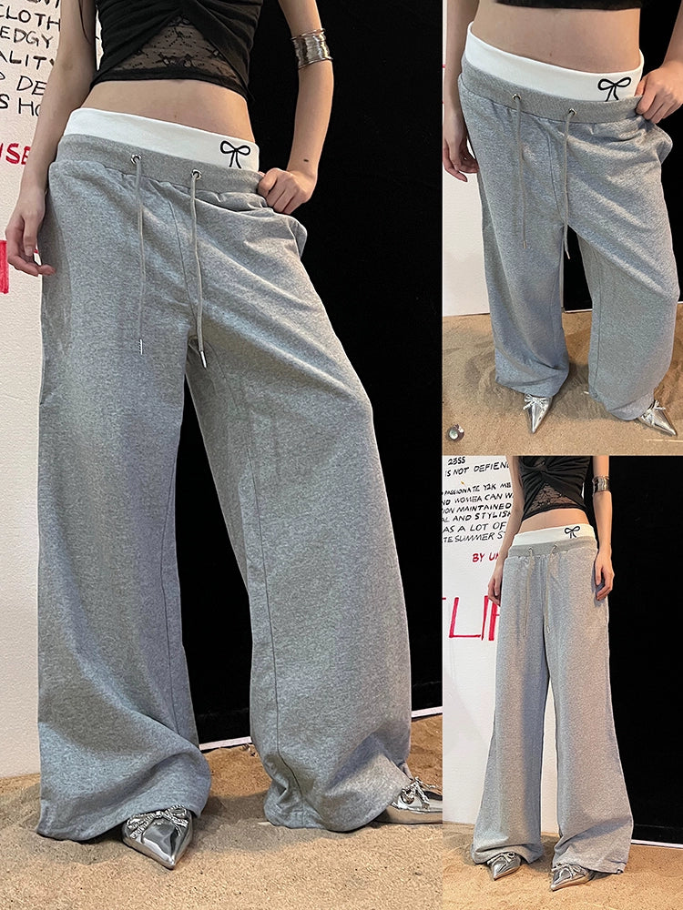 【24s Aug.】Bowknot Fake Two-piece Loose Casual Sports Pants