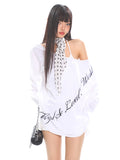 【25s Apr.】Off-shoulder Loose Lettering T-shirt