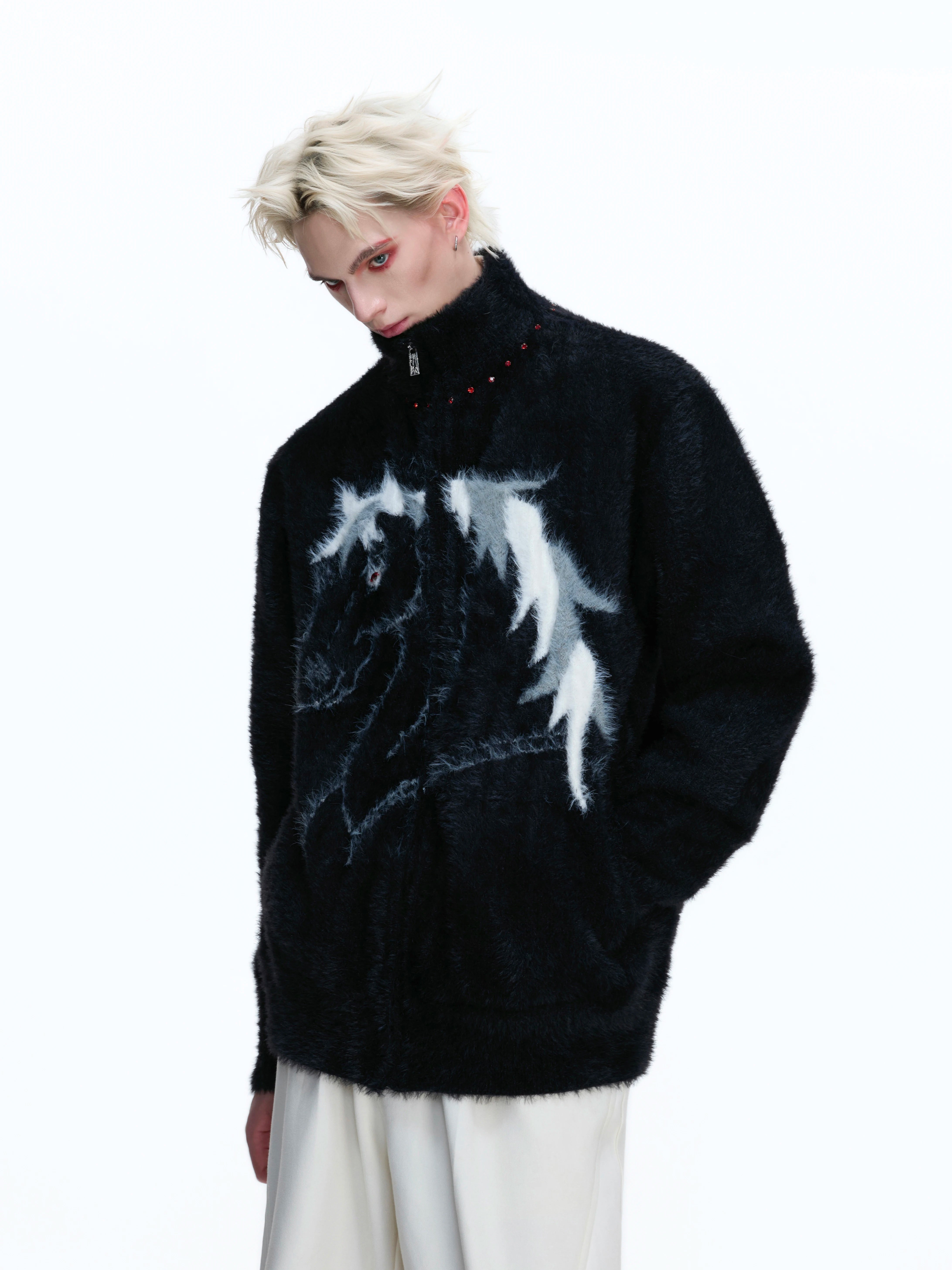 【26s Jan.】High-neck Horse Pattern Knit Cardigan