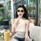 【25s Aug.】White Sleeveless High-Neck Knit Shoulder-Baring Top