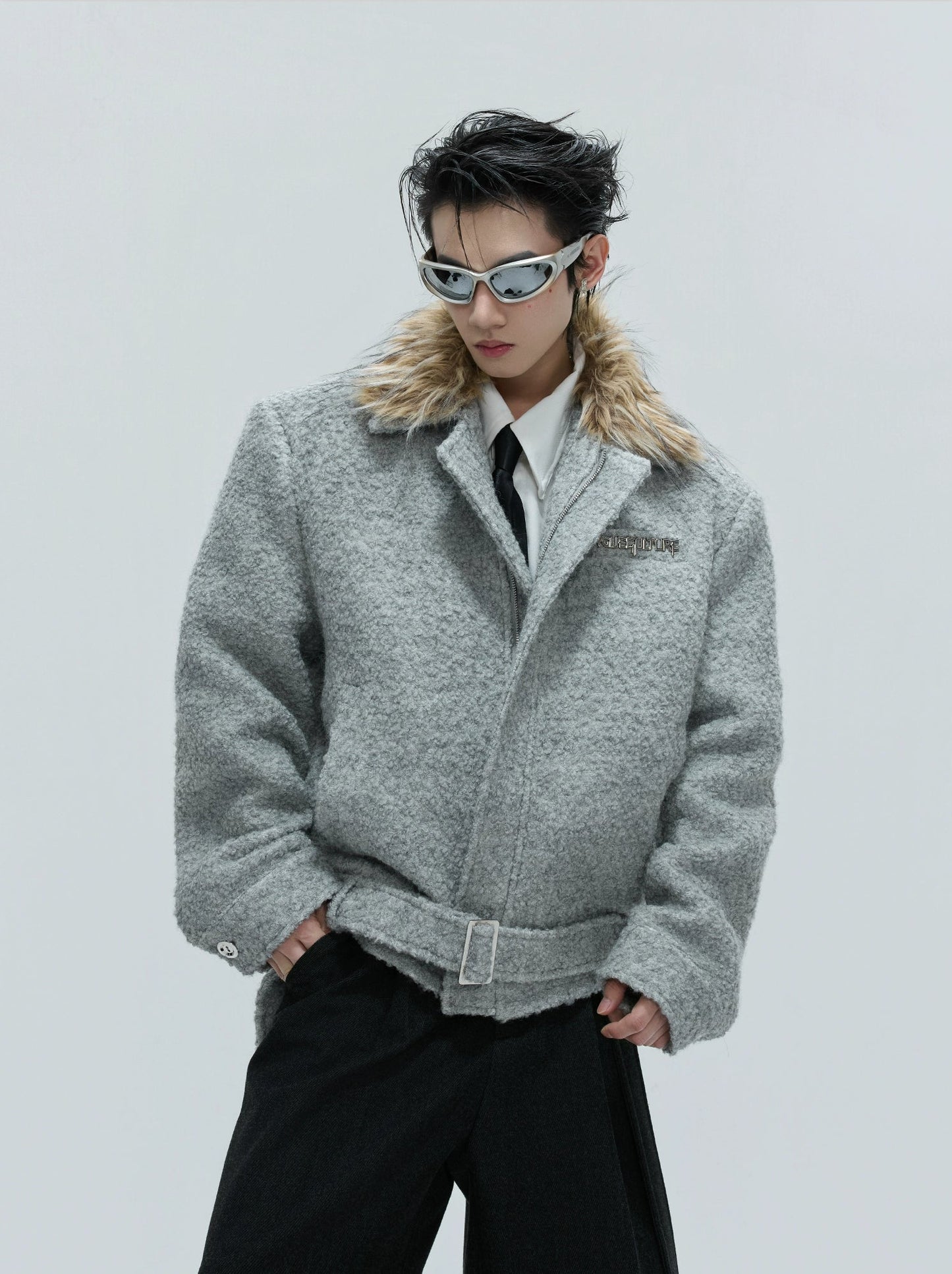 【25s Nov.】Faux Wolf Fur Collar Detachable Thick Warm Coat