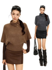 Rabbit Fur Collar Batwing Sweater