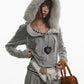 【25s Oct.】Vintage Grey Fur Collar Hooded Sweatshirt