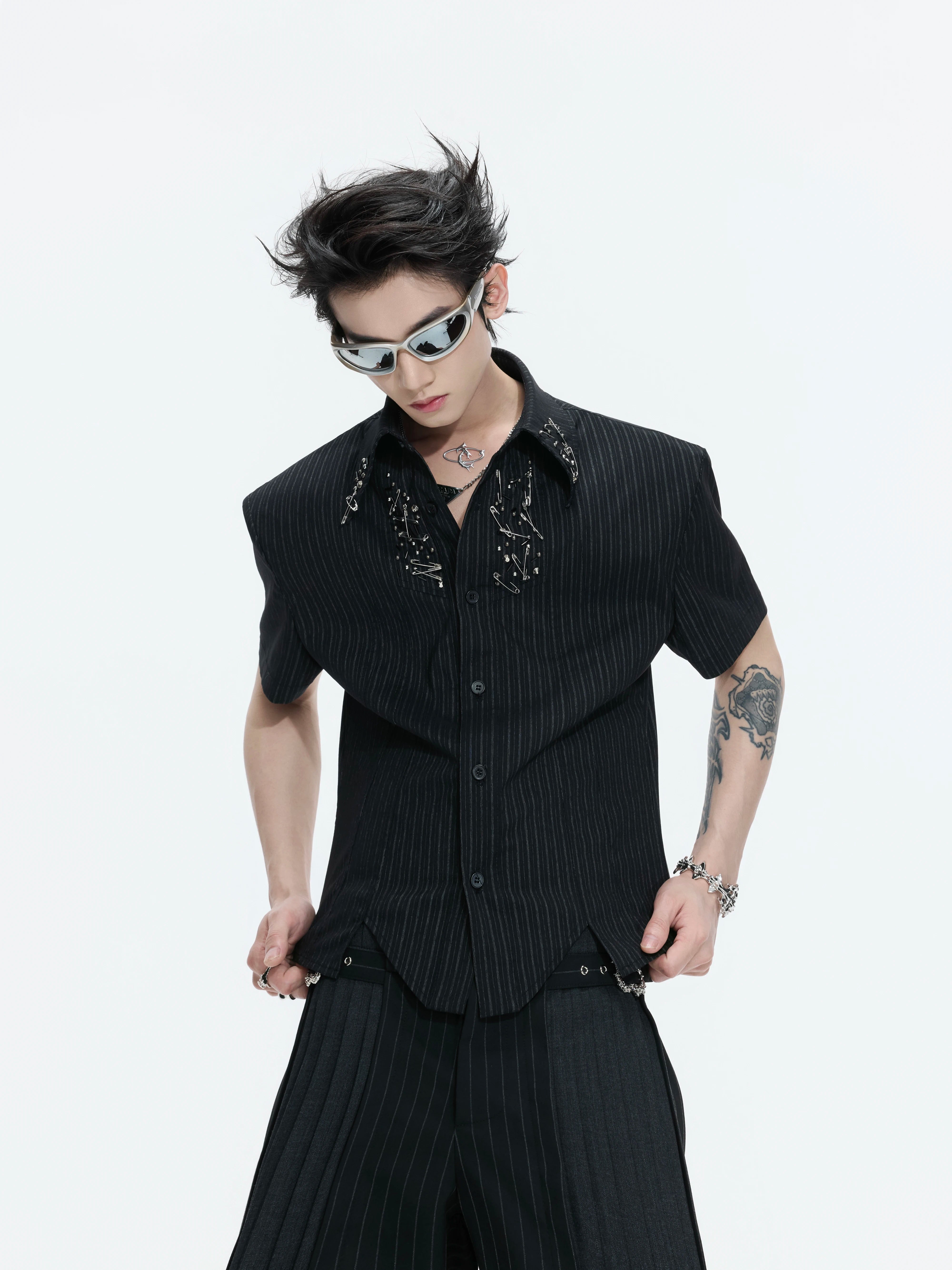 Structured Stand Collar Asymmetric Shirt