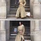 Elegant Khaki Short Trench Coat + Skirt Set