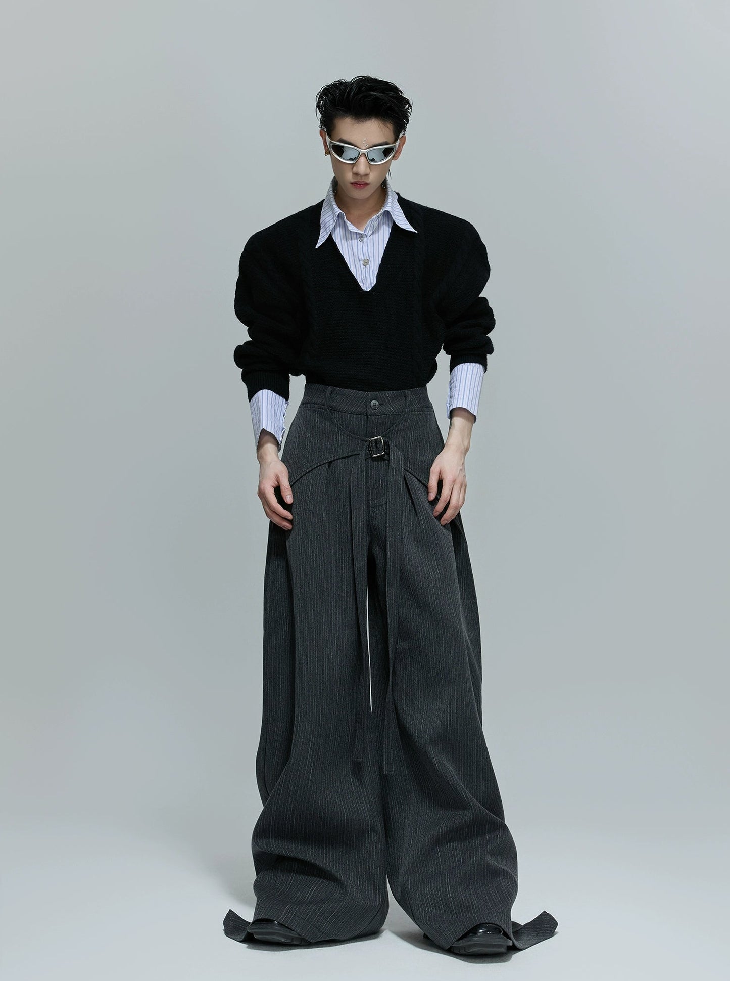 【25s Nov.】Vertical Striped Draped Trousers