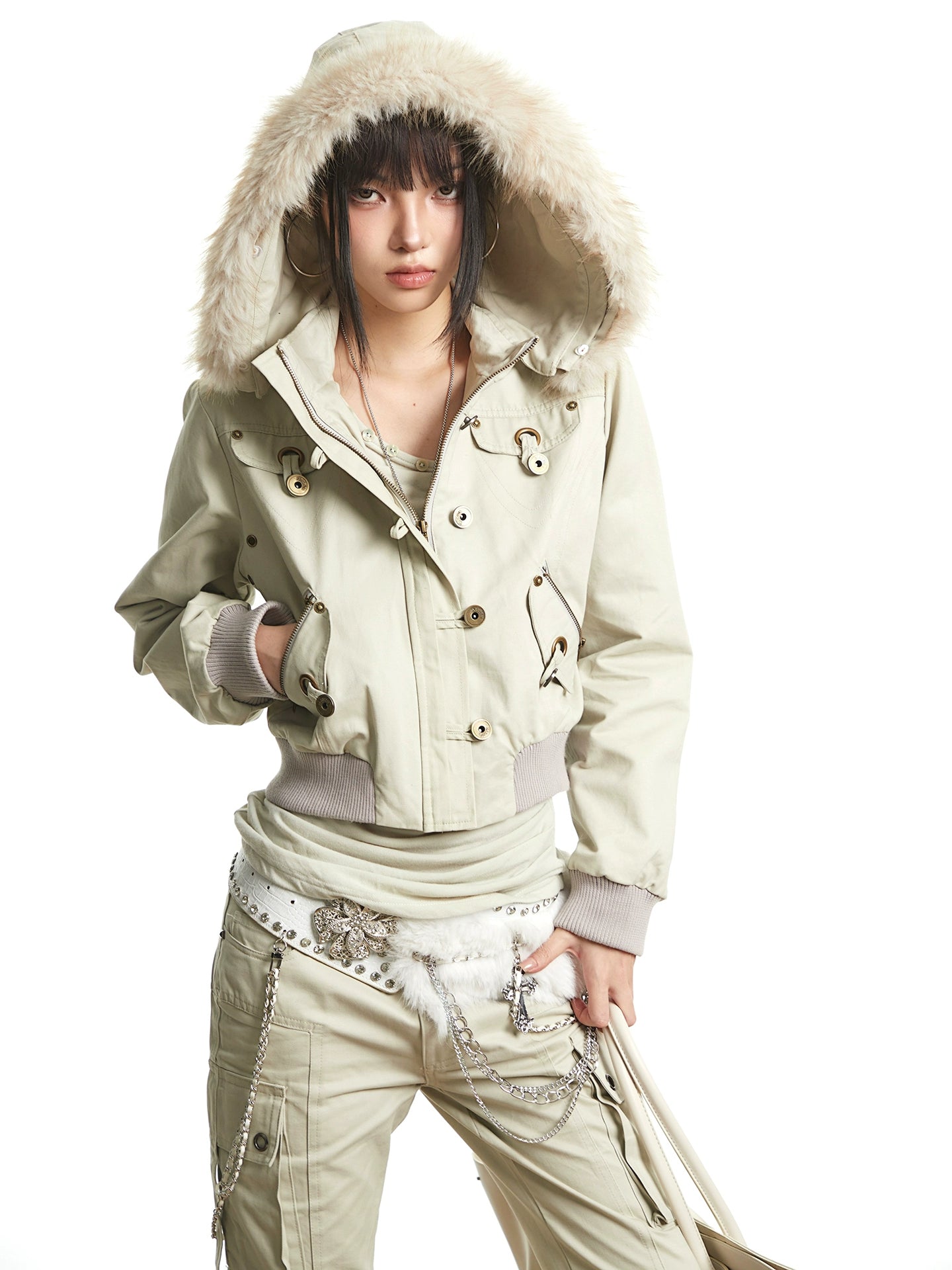 【25s Oct.】Vintage Hooded Fur Collar Jacket