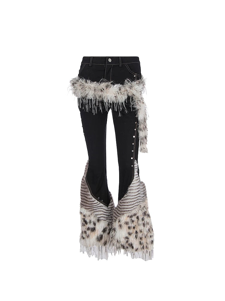 Slim-fit Stretch Patchwork Frayed Hem Pants