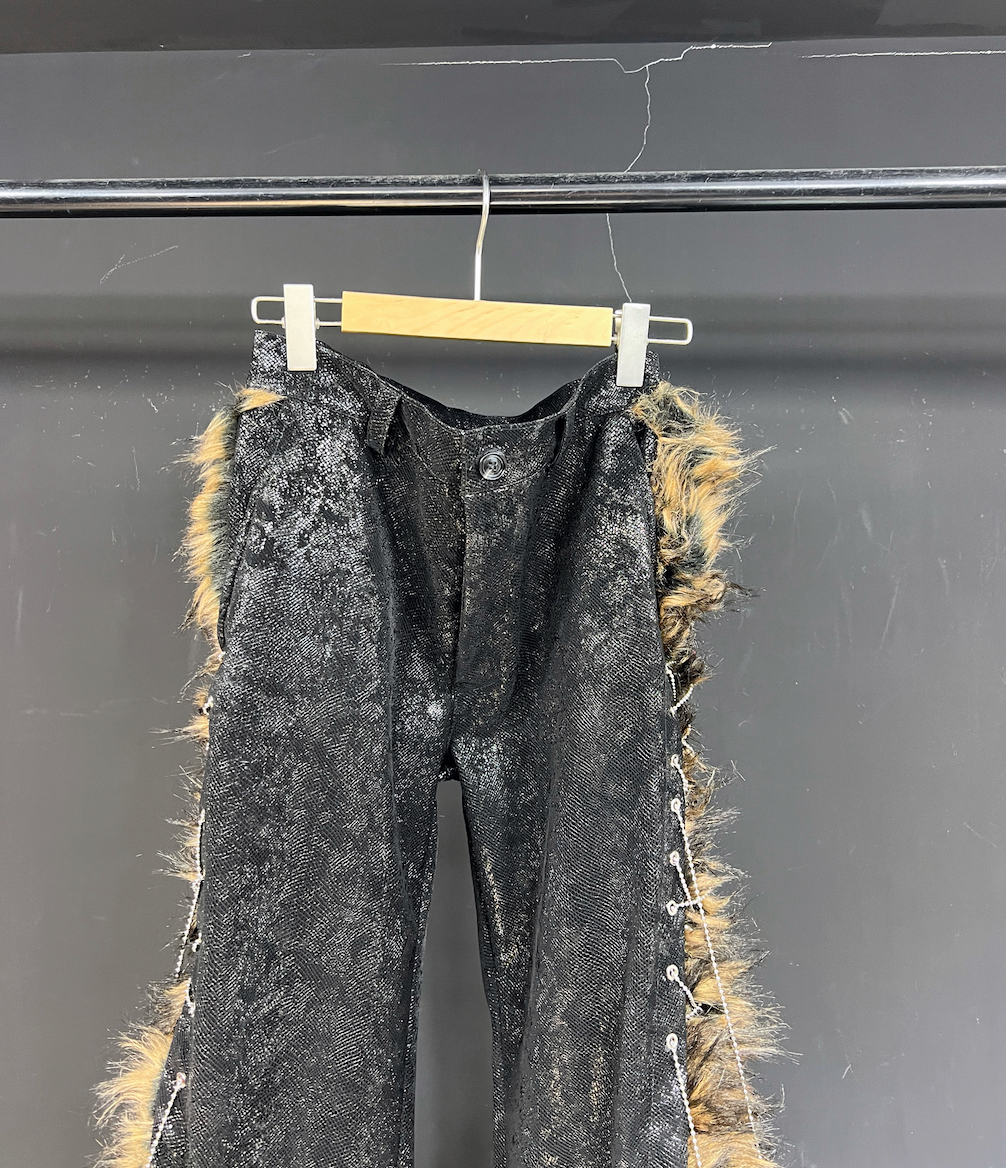 Animal Print Faux Fur Flared Pants