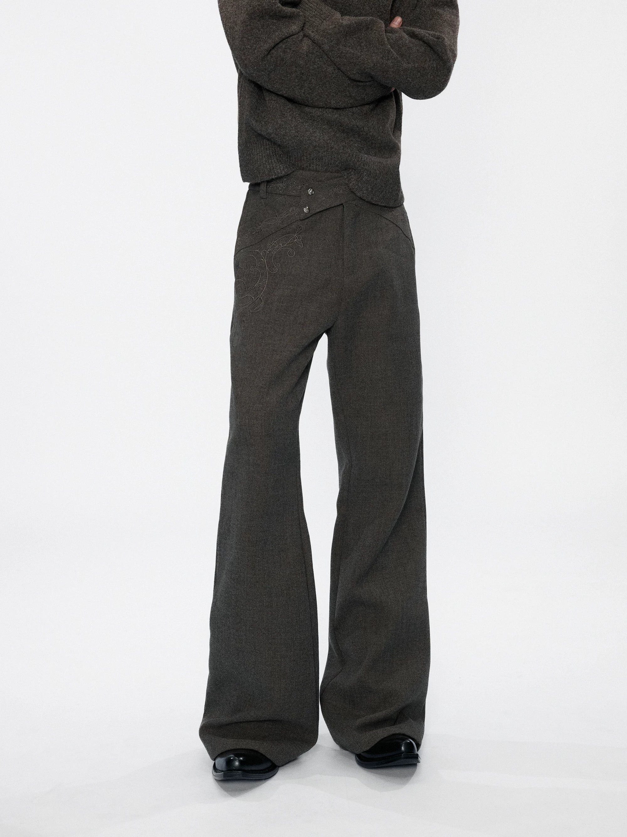 Cross-Over Embroidered Flared Trousers