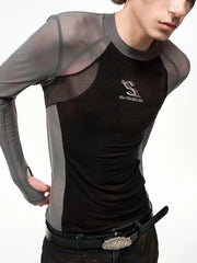 【25s Jul.】Mesh Panel Bodycon Long Sleeve Top