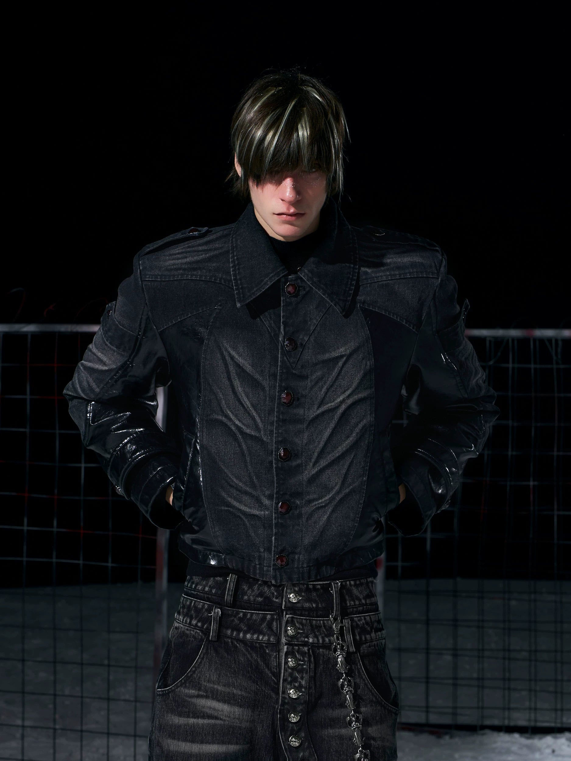 Short Pleated Patchwork Denim Jacket