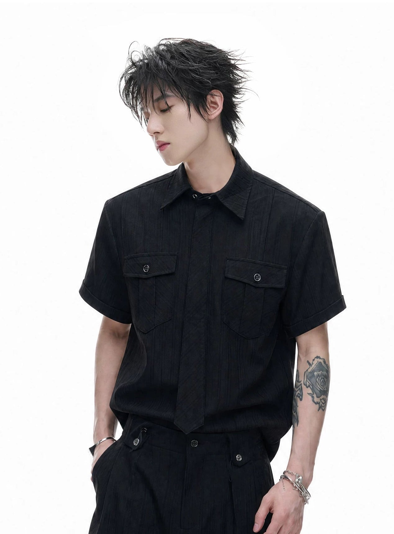 Stripe Tie Layered Shirt / Trouser
