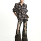 【25s Sep.】Zip-Up Hollow Plaid Loose Shirt
