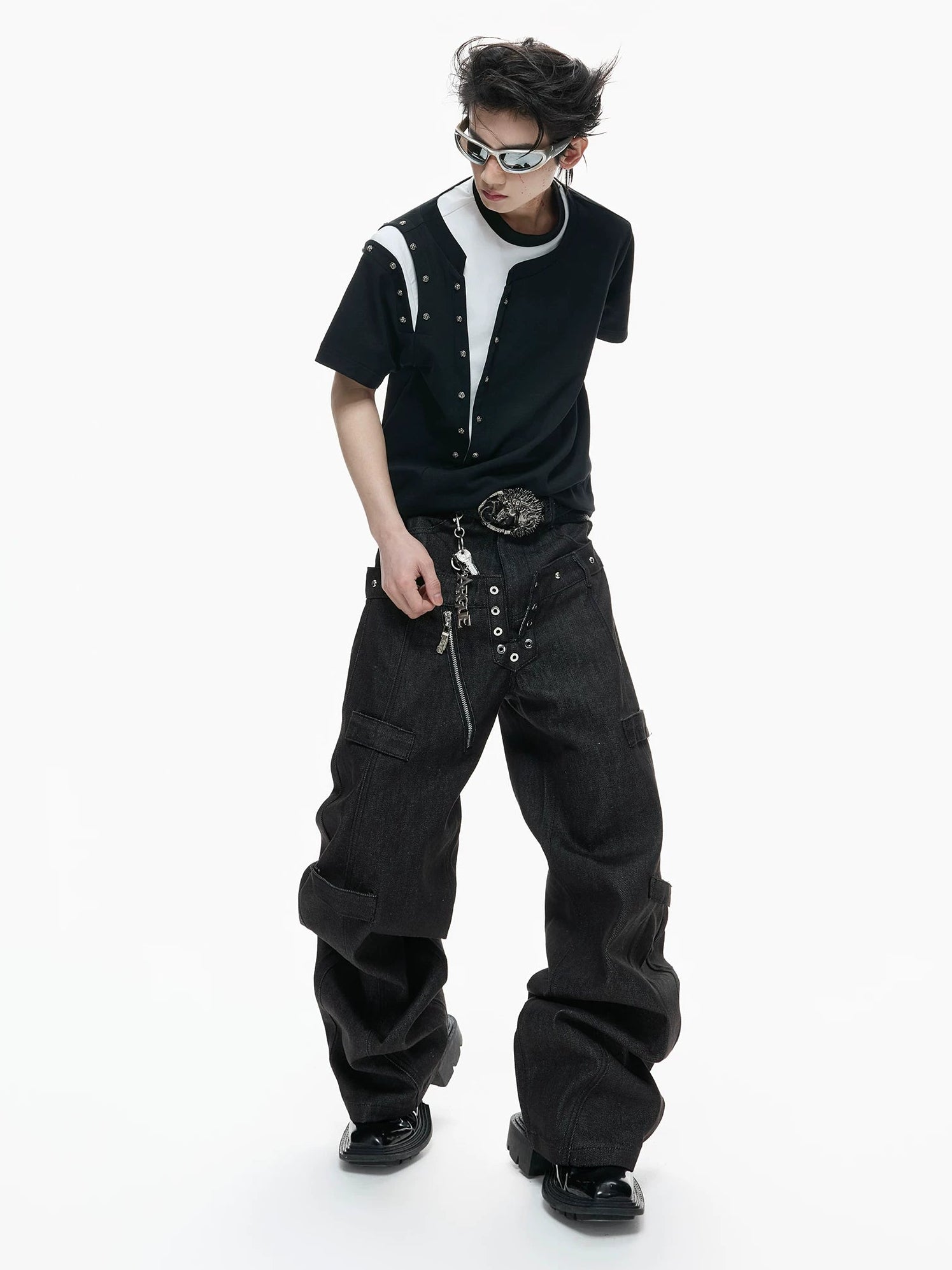 【26s Apr.】Studded Layered Panel Cropped Tee
