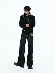 Custom Suede Crocodile Texture Slim Asymmetric Zip Jacket
