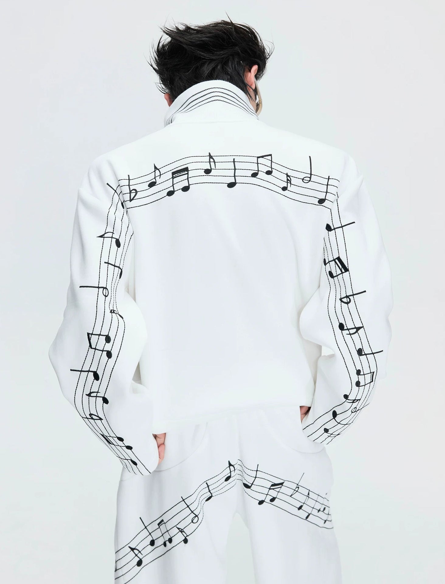 【26s May】Embroidered Music Note Structured Hoodie Set