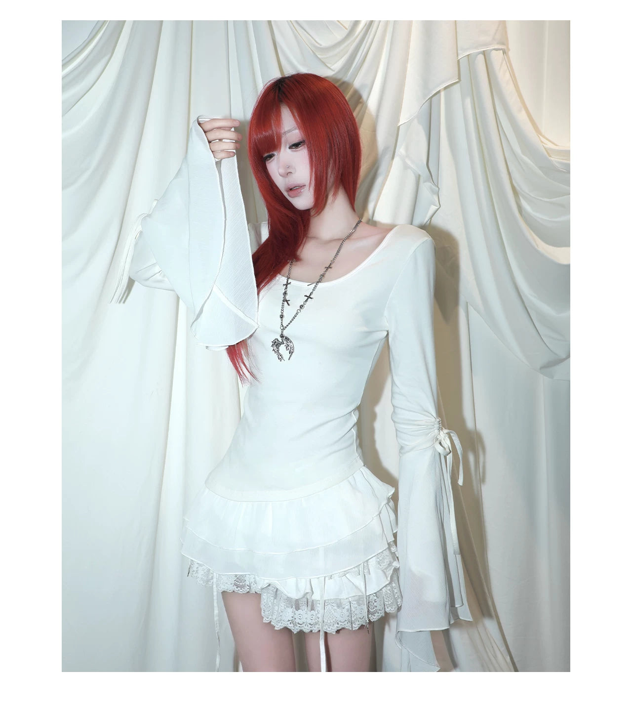 Angel Wing Ruched Long Sleeve Top