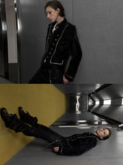 Silver Black Matte Leather Double-Breasted Structured Jacket