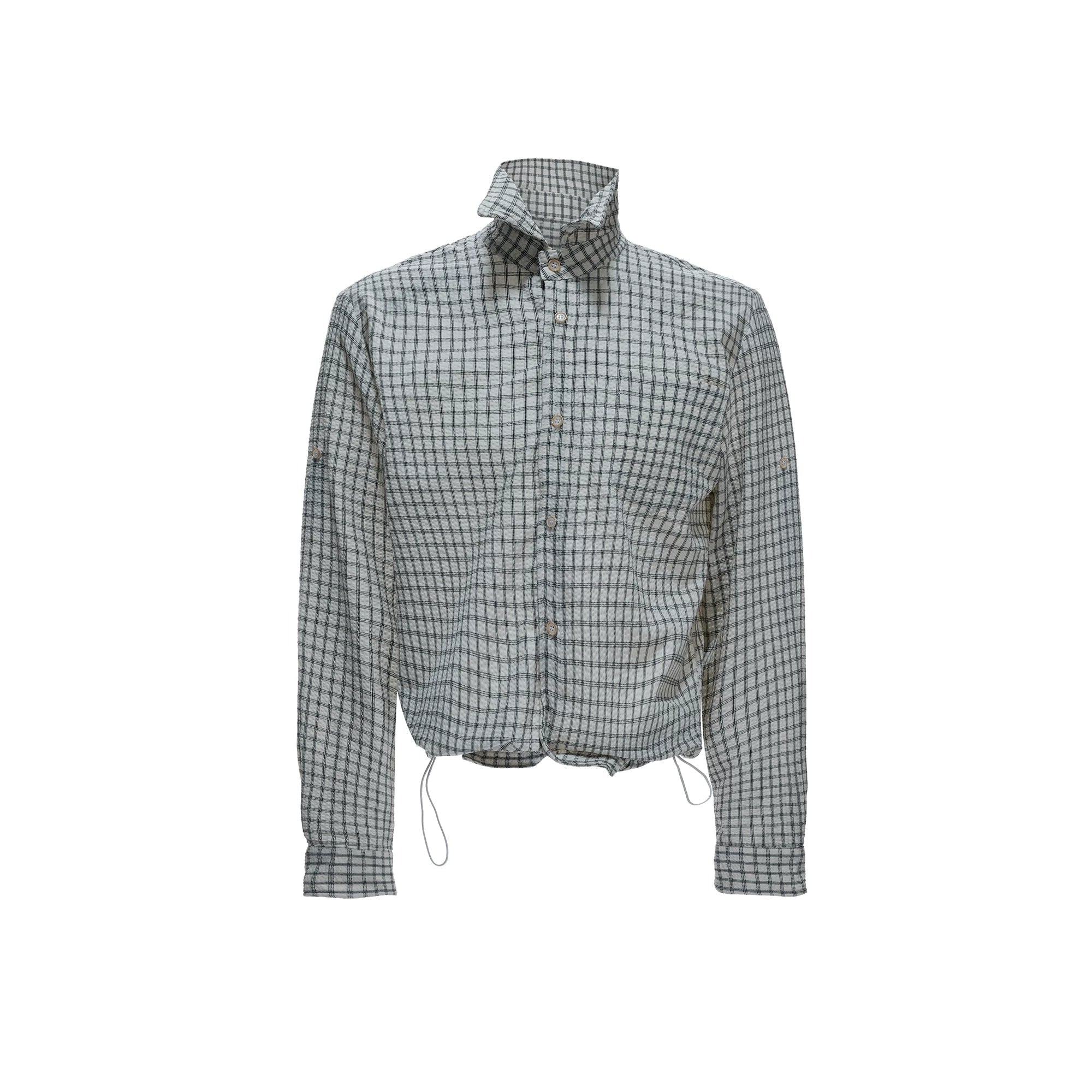 Textured Plaid Drawstring Shirt Jacket