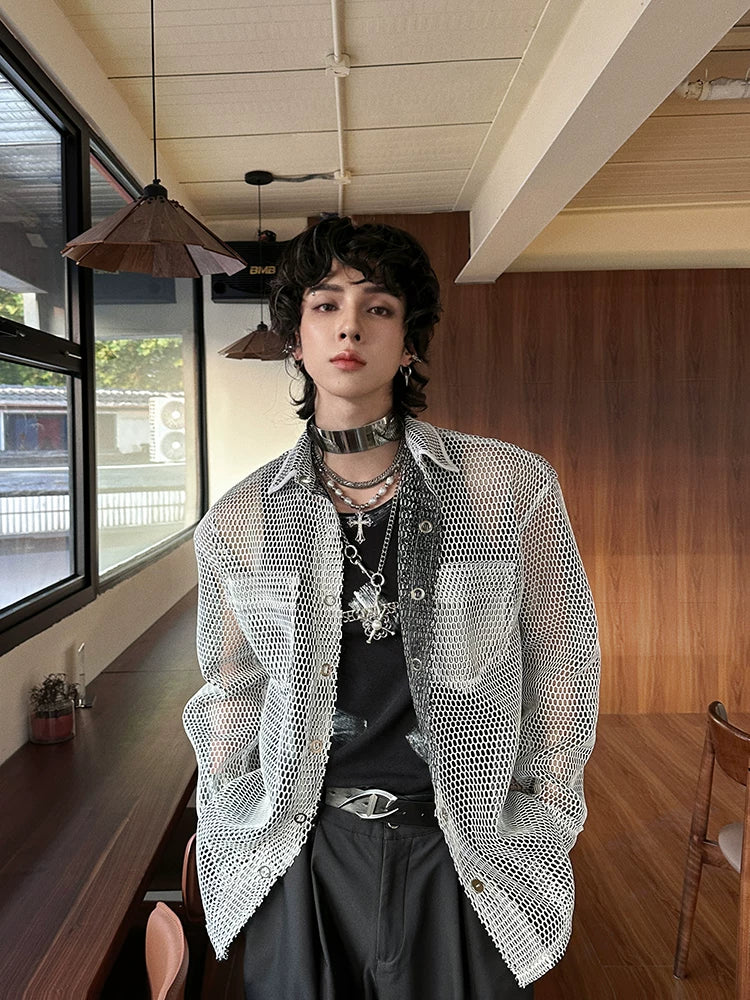 【26s Jan.】Sheer Mesh Korean-Style Casual Shirt