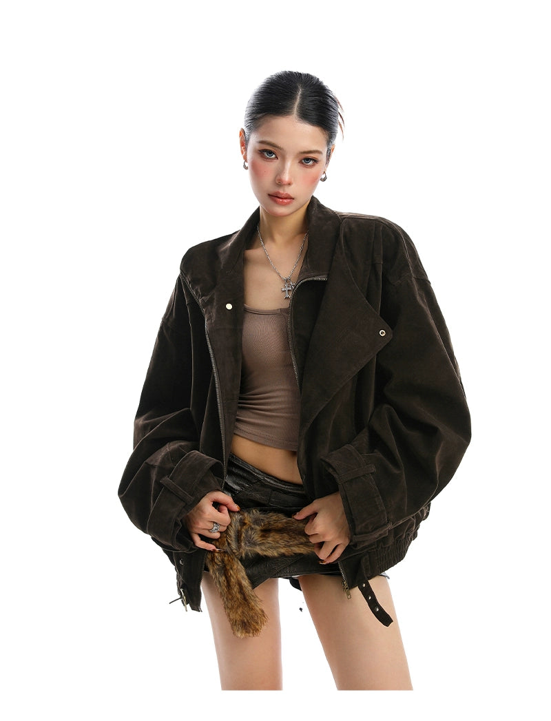 【25s Nov.】Suede Deconstructed Stand-up Collar Coat