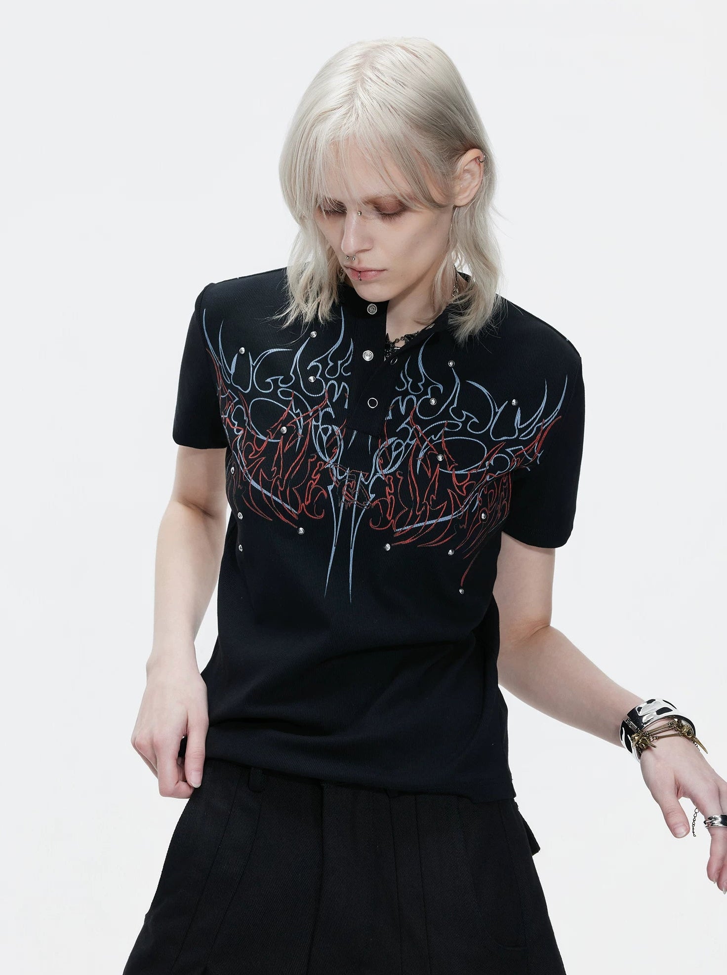 Gothic Flame Studded Slim Tee