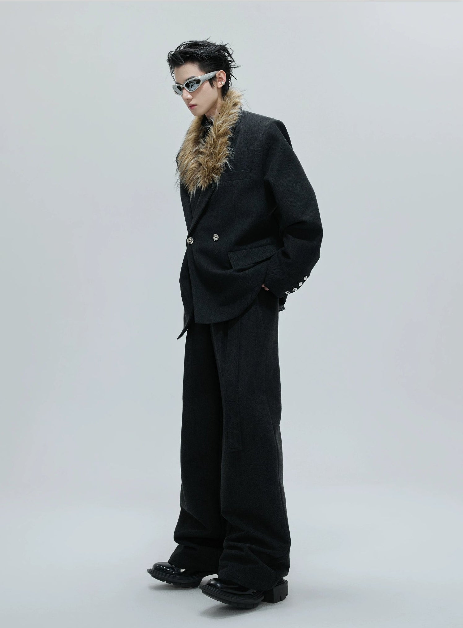 【25s Nov.】Elegant Detachable Fur Collar Wool Suit/Trousers