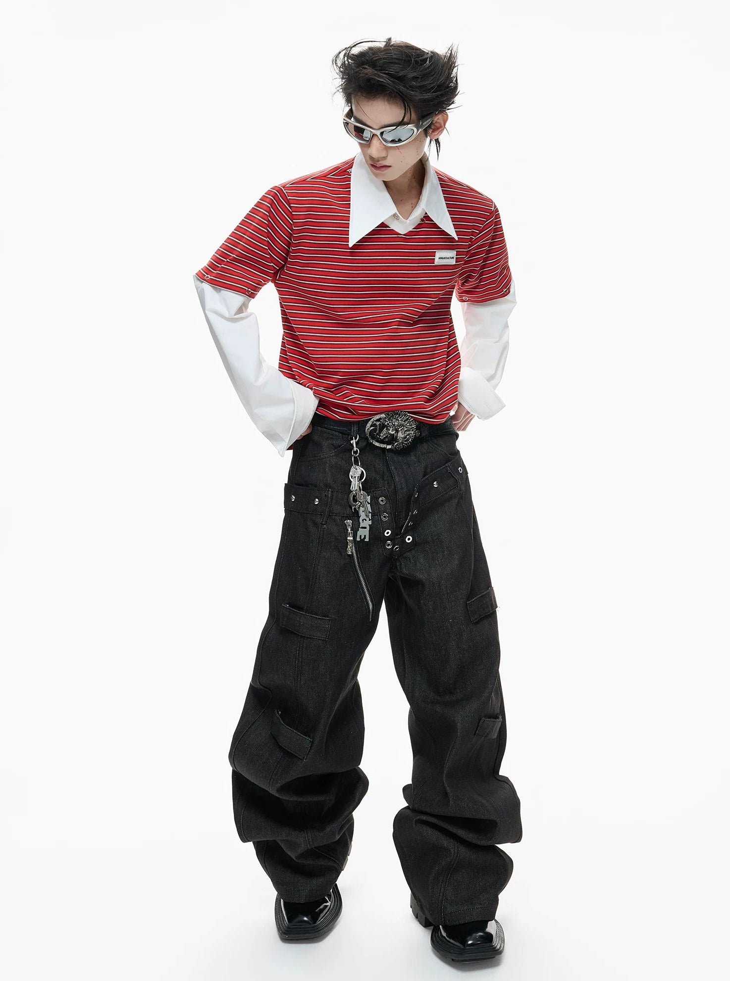 【26s Apr.】Contrast Stripe Convertible Layered Polo Shirt