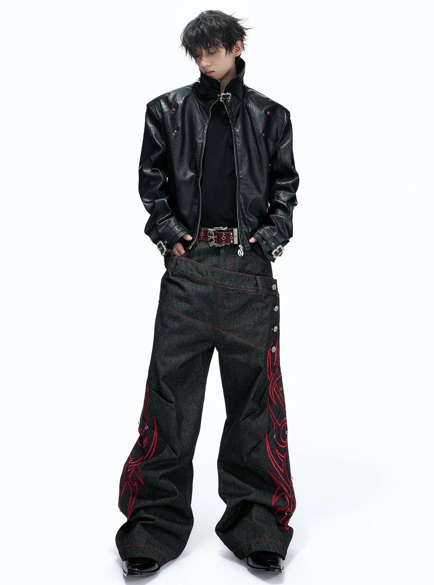 Crocodile Texture Stand Collar Jacket