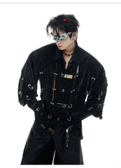 【25s Apr.】Hollow Out PU Leather Metal Clasp Jacket
