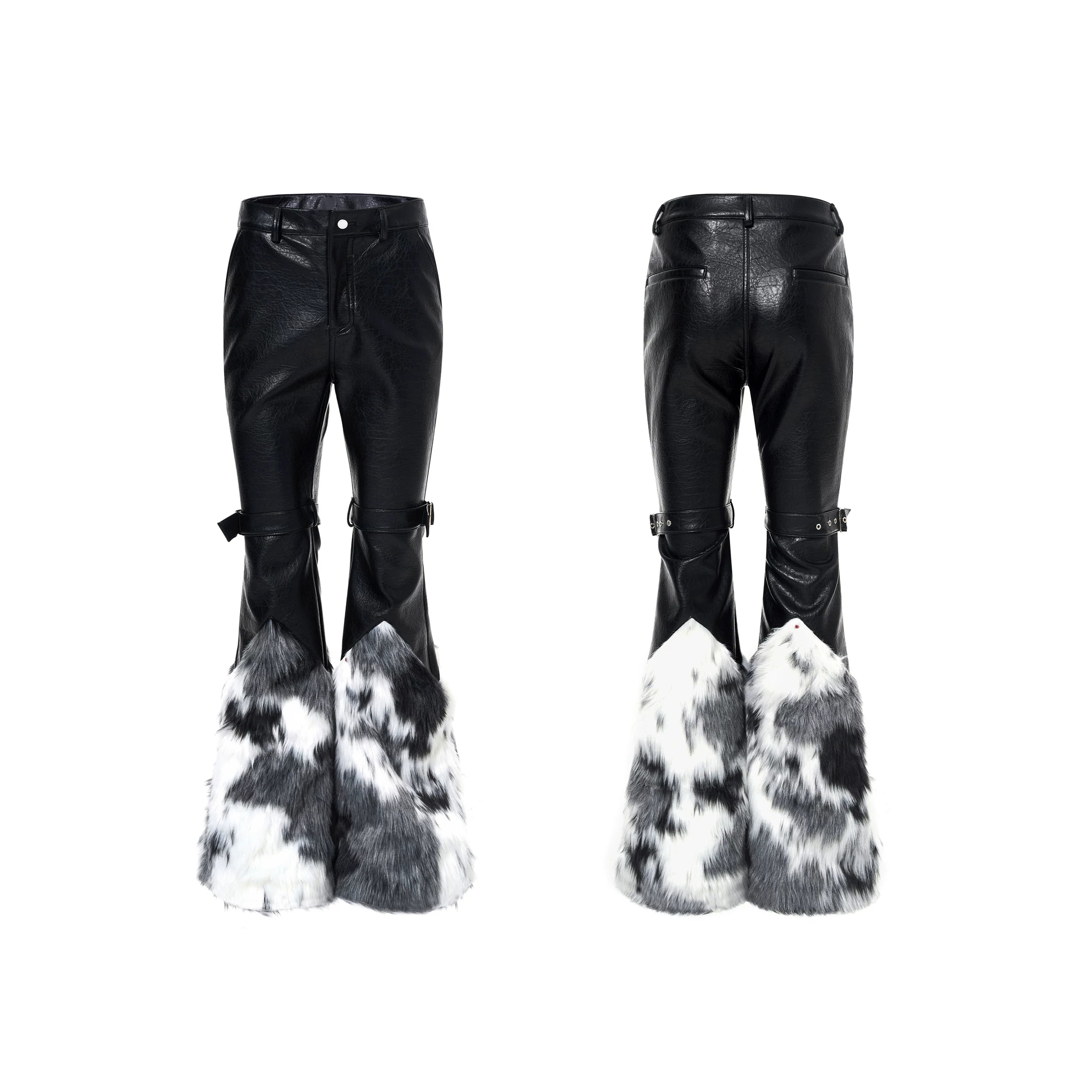 【26s Feb.】Fur-Panel Deconstructed Slight Flare Leather Pants