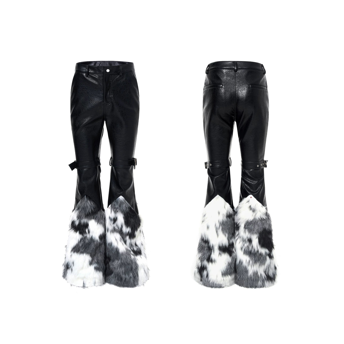 【26s Feb.】Fur-Panel Deconstructed Slight Flare Leather Pants